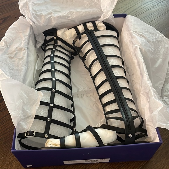 Stuart Weizmann Gladiator Black Napa Leather stretch boots - Picture 6 of 11